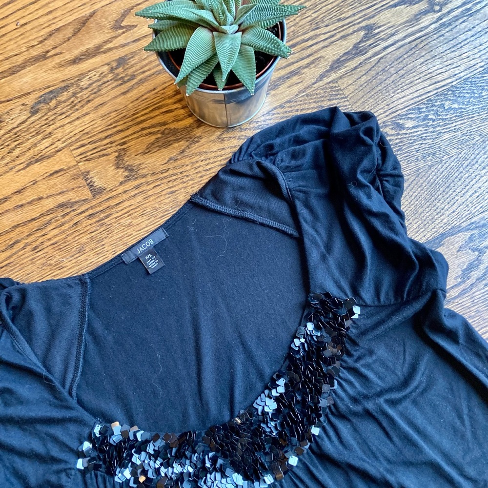 Vintage Jacob Black Short Sleeve Top with Sequins. Size: Medium